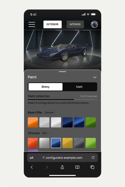 Portrait configurator with the paint sheet open