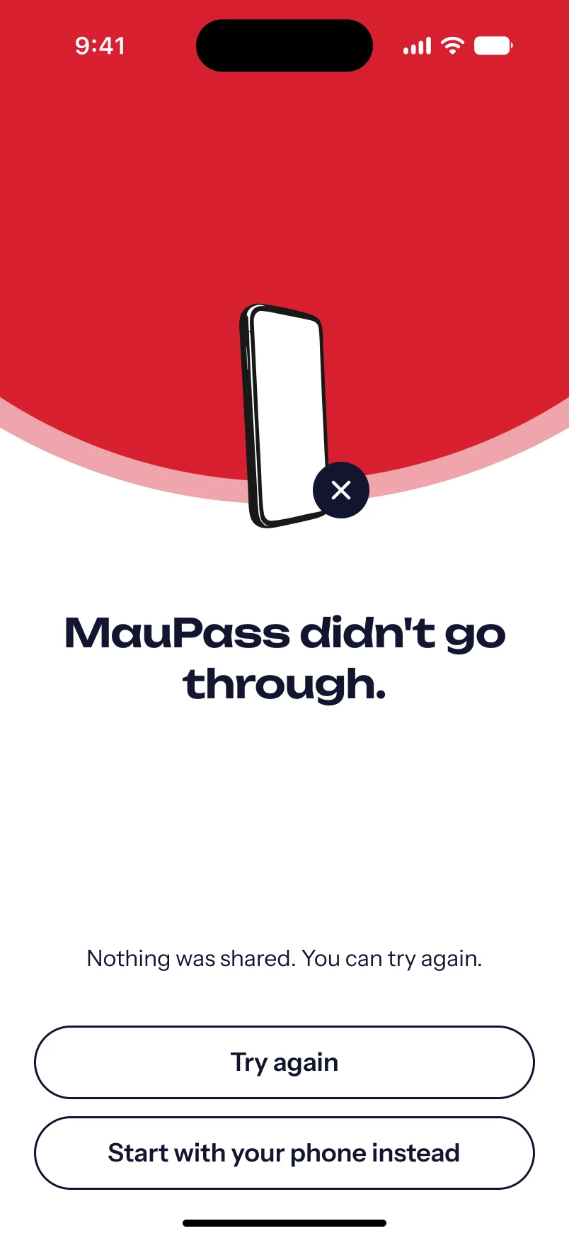 MauPass didn’t go through, under a red field