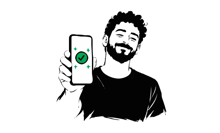 Kavish holding up his phone with a green tick